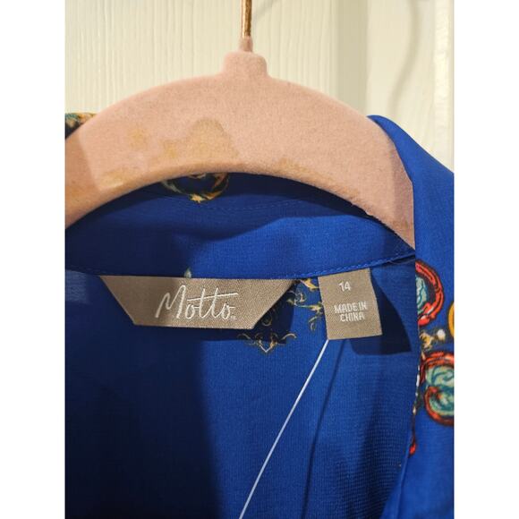 Motto Australia Baroque Print Blouse Blue Button Down AU 14 US 10 NWOT - Picture 2 of 7
